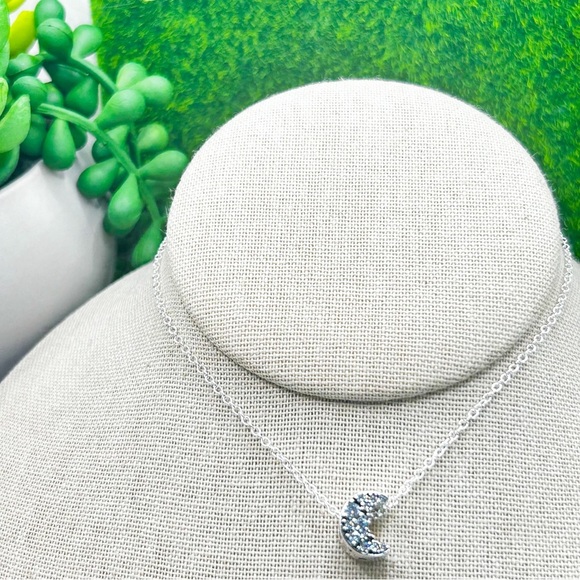 NWOT Sterling silver pave crescent moon charm pendant necklace 18” - Picture 5 of 16